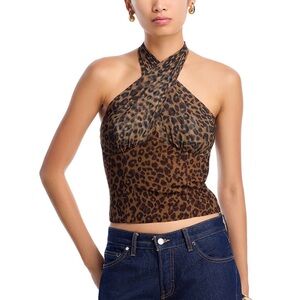 Aqua mesh leopard top